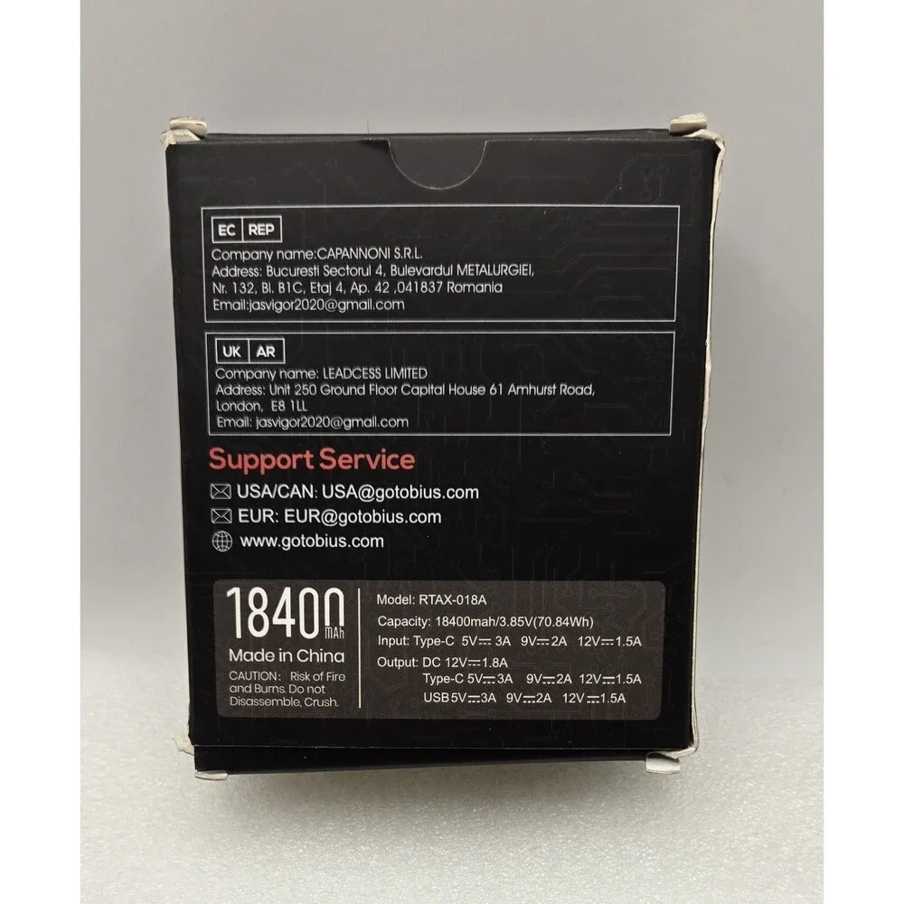GOTOBI 12V 18400mAh Heated Jacket Battery Pack - Power Bank Black